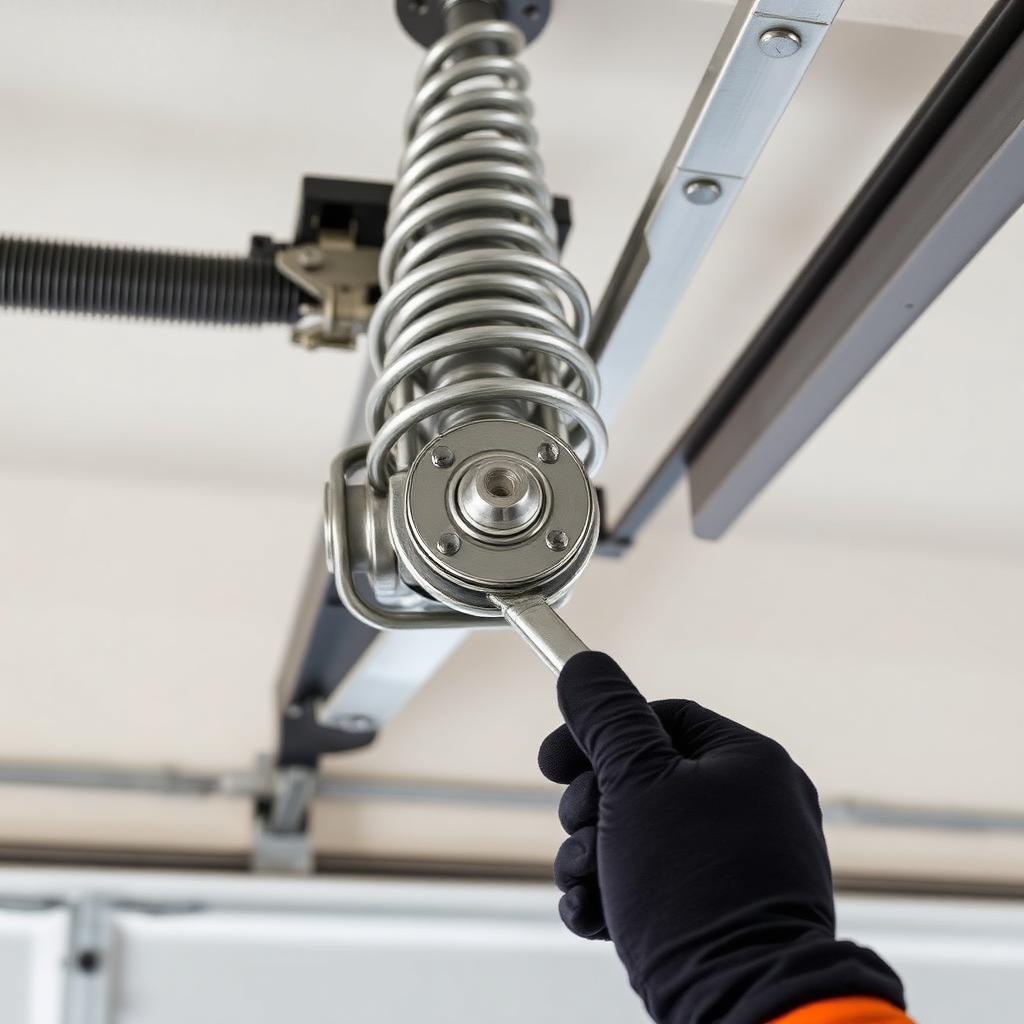 Garage door spring repair in Maiden, NC — technician servicing a torsion spring
